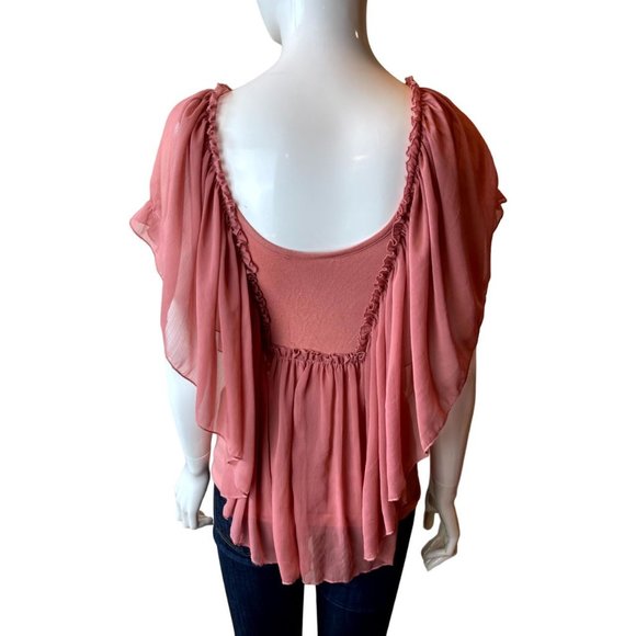 Daytrip Women's Cocktail Beaded Blouse Top M4191W5248 Flutter Sleeve Pink Small - Picture 2 of 7